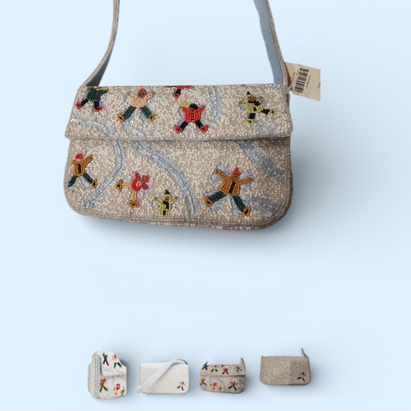 Anthropologie The Fiona Beaded Bag Winter Edition Snow Angels - Picture 4 of 14